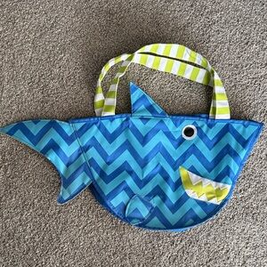 Mud Pie Blue Chevron Shark Tote with Yellow Accent